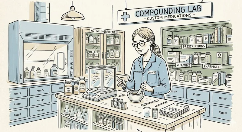 Pharmacist preparing custom compound medications in the lab