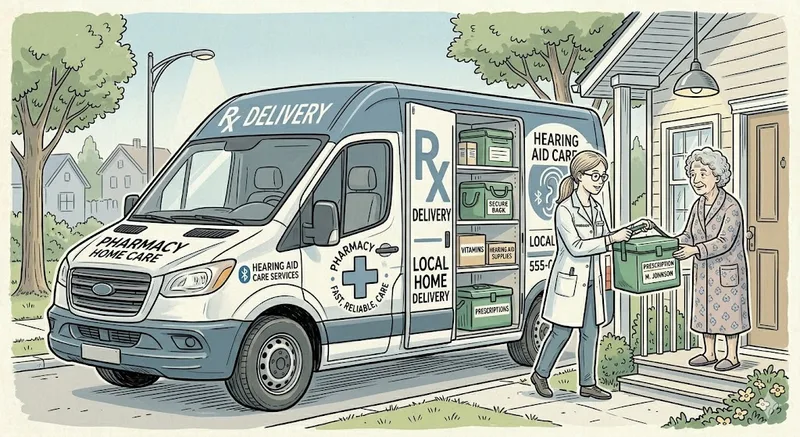 Pharmacy delivery van bringing prescriptions to a customer's home